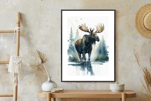 Poster Elch Mit Wasserfarben Bemalt