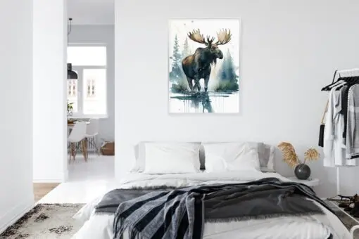 Poster Elch Mit Wasserfarben Bemalt