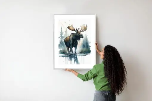 Poster Elch Mit Wasserfarben Bemalt