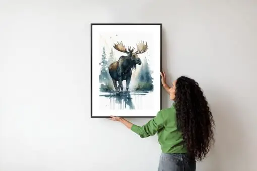 Poster Elch Mit Wasserfarben Bemalt