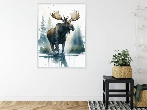 Poster Elch Mit Wasserfarben Bemalt