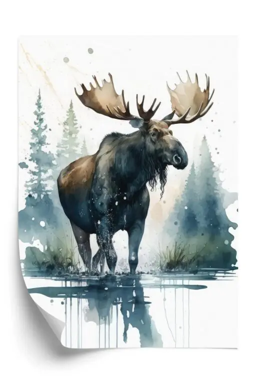 Poster Elch Mit Wasserfarben Bemalt