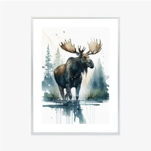 Poster Elch Mit Wasserfarben Bemalt