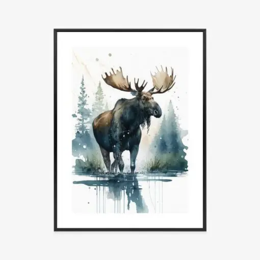 Poster Elch Mit Wasserfarben Bemalt
