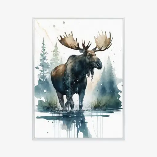 Poster Elch Mit Wasserfarben Bemalt