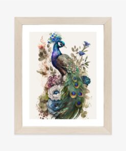 Poster Elegante Grafik Mit Blumen Und Einem Pfau