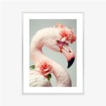 Poster Flamingo Mit Blumen Auf Dem Kopf