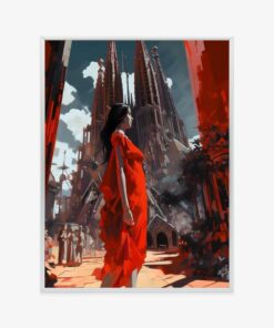 Poster Frau In Einem Roten Kleid In Barcelona
