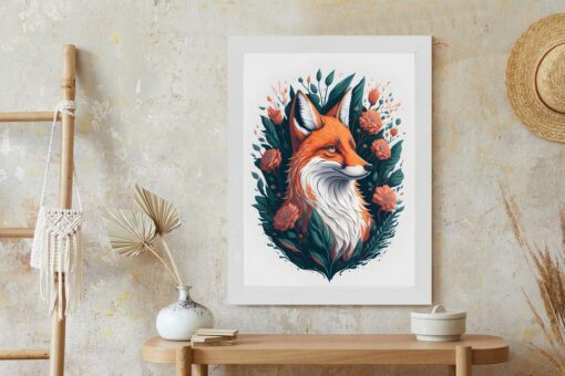 Poster Fuchs Auf Dem Hintergrund Von Blumen