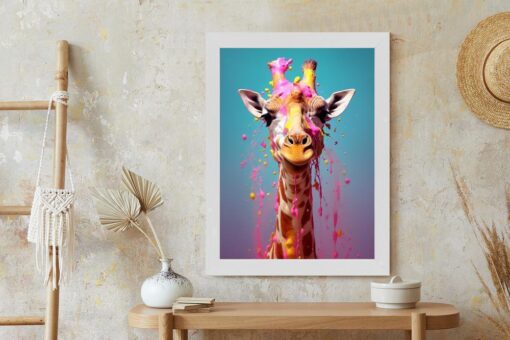 Poster Giraffe In Rosa Farbe