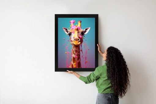 Poster Giraffe In Rosa Farbe