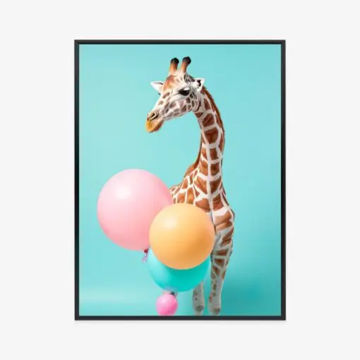 Poster Giraffe Mit Luftballons