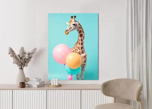 Poster Giraffe Mit Luftballons