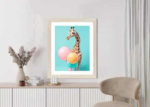 Poster Giraffe Mit Luftballons