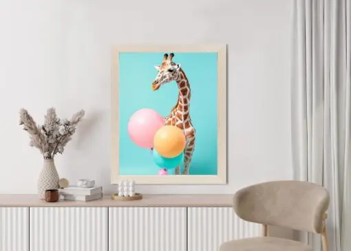 Poster Giraffe Mit Luftballons