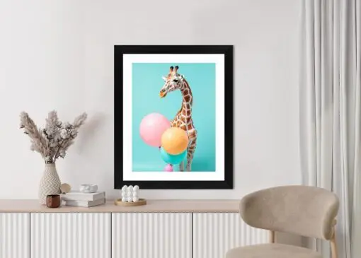 Poster Giraffe Mit Luftballons