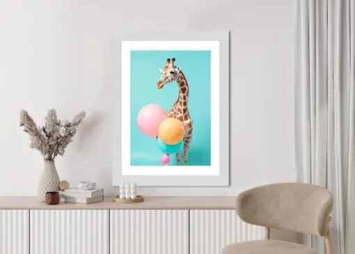 Poster Giraffe Mit Luftballons