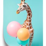 Poster Giraffe Mit Luftballons