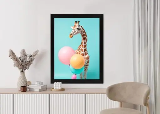 Poster Giraffe Mit Luftballons