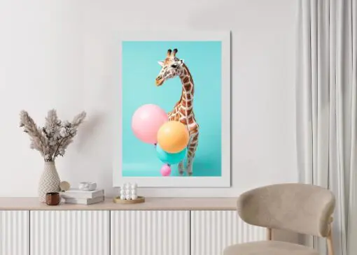 Poster Giraffe Mit Luftballons