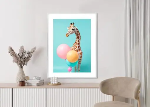 Poster Giraffe Mit Luftballons