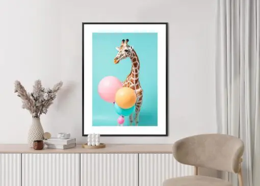 Poster Giraffe Mit Luftballons