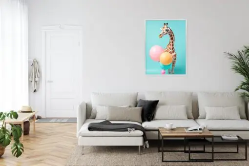Poster Giraffe Mit Luftballons