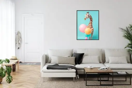 Poster Giraffe Mit Luftballons