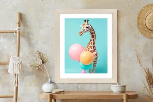 Poster Giraffe Mit Luftballons