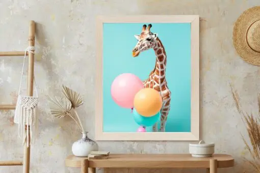 Poster Giraffe Mit Luftballons