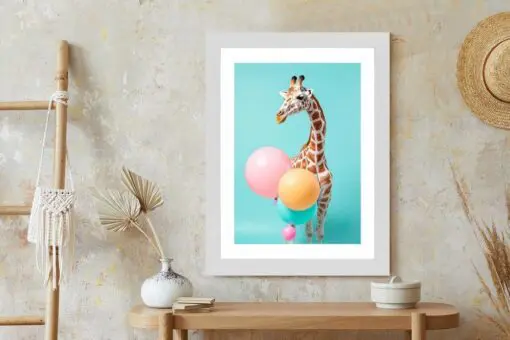 Poster Giraffe Mit Luftballons