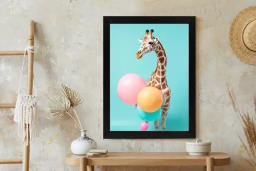 Poster Giraffe Mit Luftballons