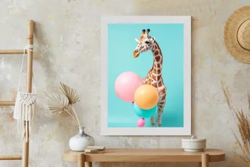 Poster Giraffe Mit Luftballons