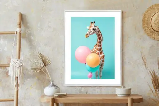 Poster Giraffe Mit Luftballons