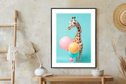 Poster Giraffe Mit Luftballons