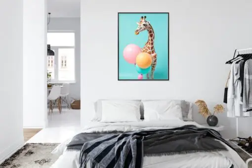 Poster Giraffe Mit Luftballons