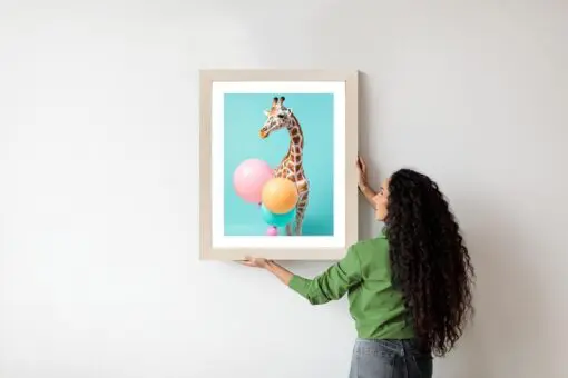 Poster Giraffe Mit Luftballons