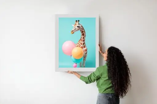Poster Giraffe Mit Luftballons