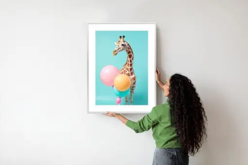 Poster Giraffe Mit Luftballons
