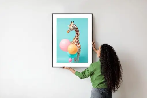 Poster Giraffe Mit Luftballons