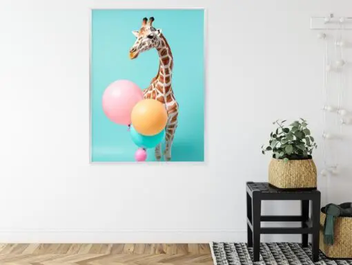 Poster Giraffe Mit Luftballons