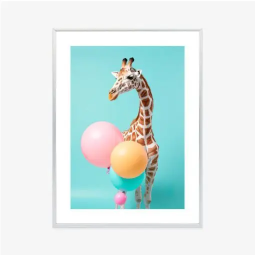 Poster Giraffe Mit Luftballons