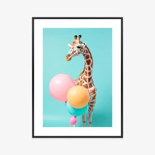 Poster Giraffe Mit Luftballons