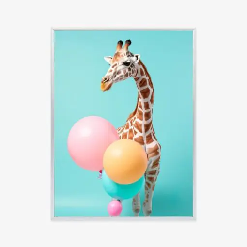 Poster Giraffe Mit Luftballons