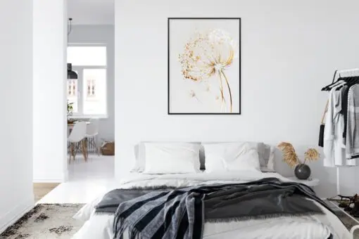 Poster Goldener Löwenzahn Auf Hellem Abstrakten Hintergrund