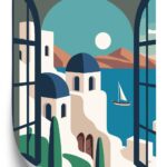 Poster Griechische Santorini-Illustration