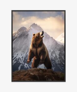Poster Grizzlybär Auf Einer Schneebedeckten Bergkette