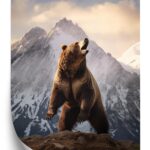 Poster Grizzlybär Auf Einer Schneebedeckten Bergkette