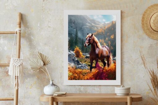 Poster Herbstlandschaft Mit Einem Pferd