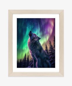 Poster Heulender Wolf Und Nordlichter